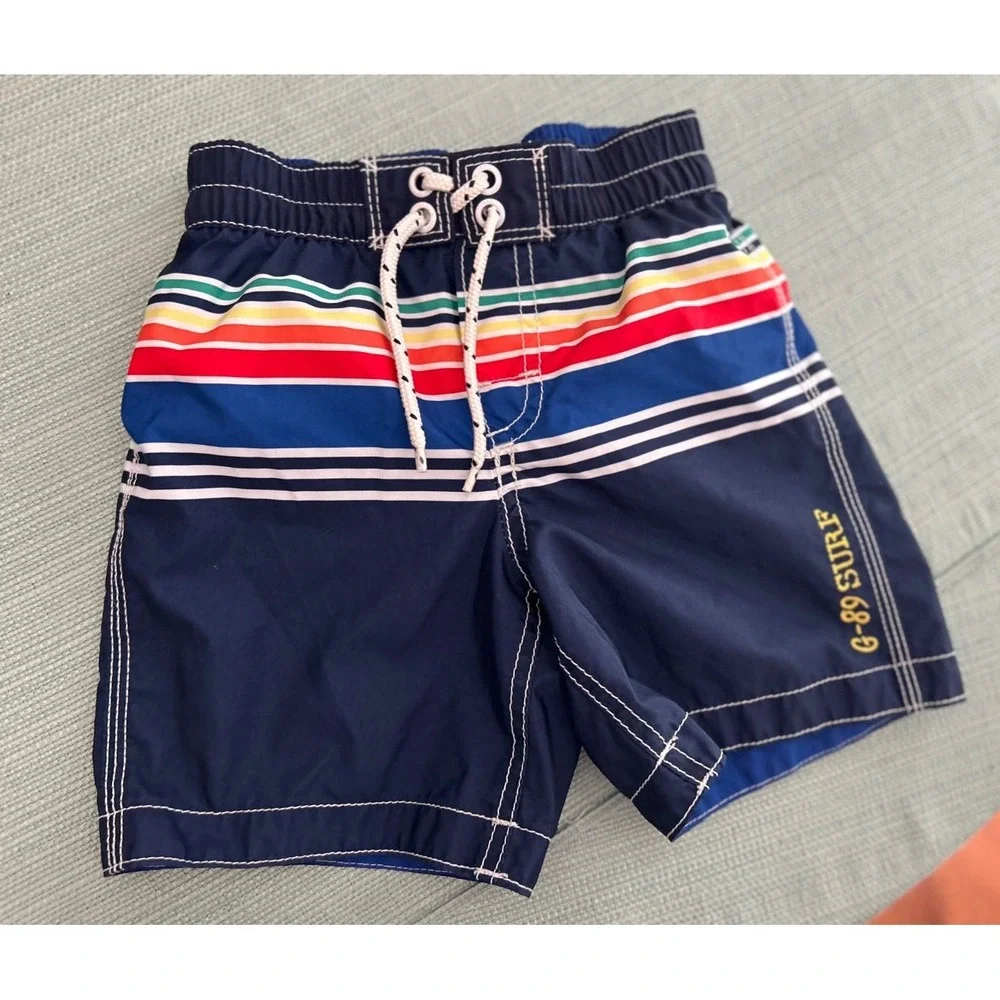 EUC Baby Gap Toddler Boys Blue Stripe Lined Swim Trunks G-89 Surf 3T